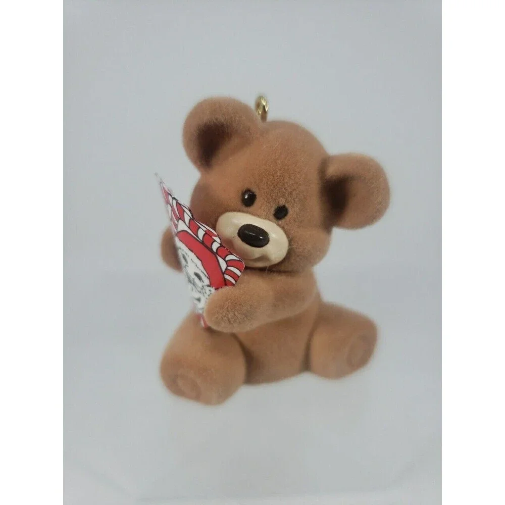 Hallmark BEARY Vintage Bear Ornament 1990 Santa Cards Flocked Christmas Holiday